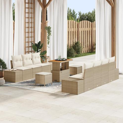 vidaXL 10-delige ligbedden set met kussens Beige Poly Rattan, Tuin en Terras, Tuinsets en Loungesets, Nieuw, Verzenden