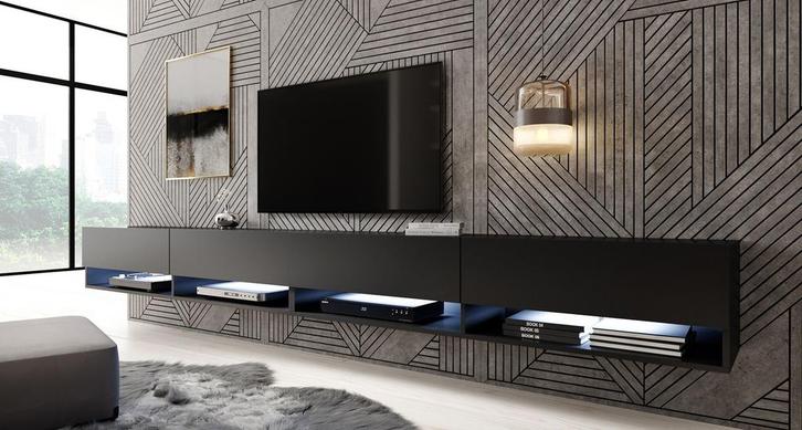 TV-Meubel Asino LED mat zwart - 280 cm, Maison & Meubles, Armoires | Mobilier de télévision, Envoi