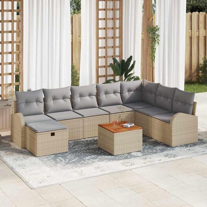 vidaXL Tuinbank Set met kussen met opslag 9 pcs Beige poly, Tuin en Terras, Tuinsets en Loungesets, Nieuw, Verzenden