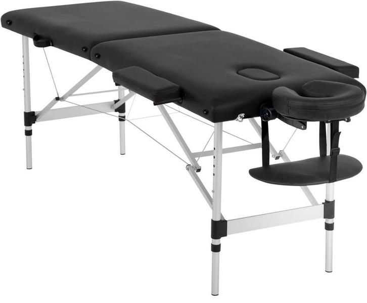 Massagetafel - inklapbaar - 2 secties - aluminium - zwart, Sport en Fitness, Massageproducten, Nieuw, Ophalen of Verzenden