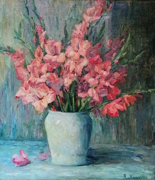 Alice Michaelis (1875-1943) - Still life with pink Gladiolus, Antiek en Kunst, Kunst | Schilderijen | Klassiek