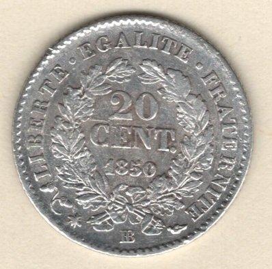 Frankrijk. 20 Centimes 1850-BB, Strasbourg  (Zonder, Postzegels en Munten, Munten | Europa | Euromunten