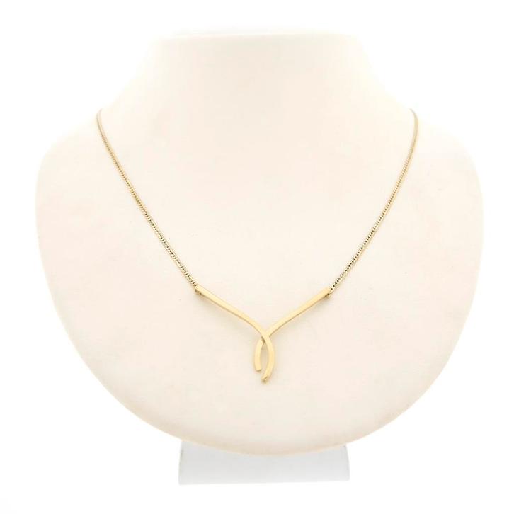 Gouden platte cardano schakel ketting met vaste hanger |..., Handtassen en Accessoires, Kettingen, Overige kleuren, Gebruikt, Goud