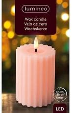 Ledkaars wax steady binnen ribbel lumineo zachtroze warm wit, Nieuw