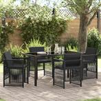 vidaXL 5-delige Tuinset met Kussens Zwart Poly Riet, Tuin en Terras, Tuintafels, Verzenden, Nieuw