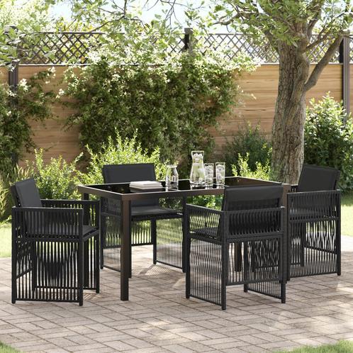 vidaXL 5-delige Tuinset met Kussens Zwart Poly Riet, Tuin en Terras, Tuintafels, Nieuw, Verzenden