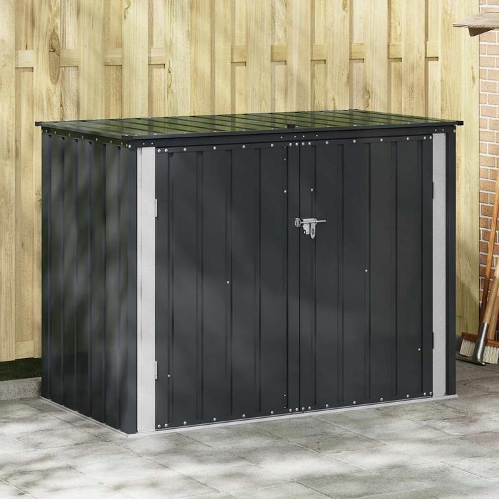 vidaXL Tuinopslagdoos Zwart 151,5 x 82 x 110,5 cm Staal, Tuin en Terras, Tuinhuizen, Nieuw, Verzenden