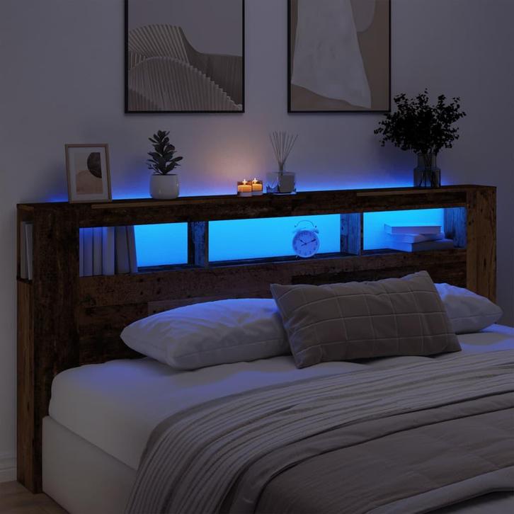 vidaXL Hoofdeinde met LED 220x18,5x103,5 cm bewerkt hout oud, Huis en Inrichting, Slaapkamer | Bedden, Nieuw, Verzenden