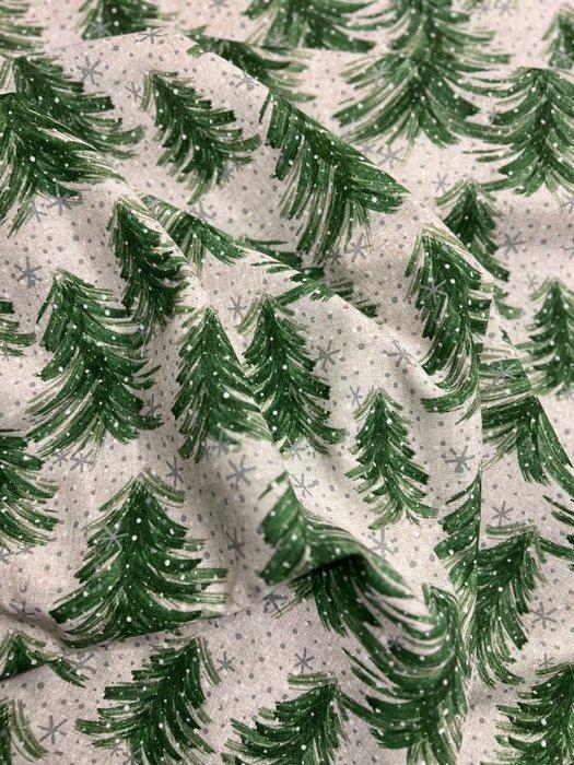 Kerstdecoratiestof - met sneeuw bedekte kerstbomen - Textiel, Diversen, Kerst