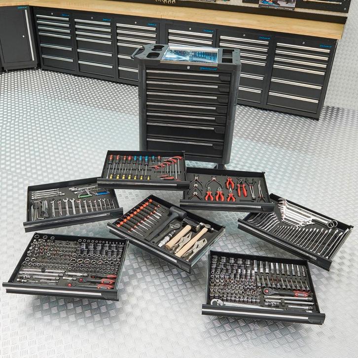 Datona Gereedschapswagen L + Mach VII - Datona - Zwart, Doe-het-zelf en Bouw, Gereedschapskisten, Ophalen of Verzenden