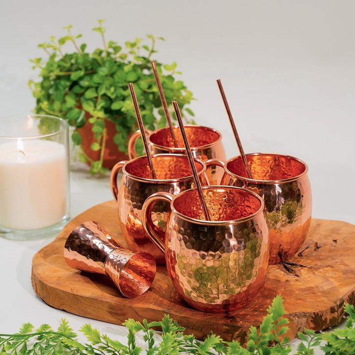 Puur koperen Moscow Mule set gehamerd 9-delig (met, Sports & Fitness, Produits de santé, Wellness & Bien-être, Enlèvement ou Envoi