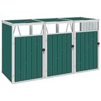 vidaXL Afvalbakberging driedubbel 213x81x121 cm staal groen, Doe-het-zelf en Bouw, Containers, Verzenden
