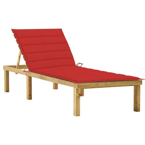 vidaXL Chaise longue avec coussin rouge Bois de pin, Jardin & Terrasse, Ensembles de jardin, Neuf, Envoi