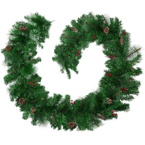 Kerstslinger natuurgetrouw met dennenappels 2,7 m - rood/gro, Diversen, Kerst, Verzenden