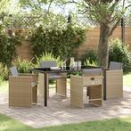 vidaXL 5-delige tuinset met kussens in beige poly rattan, Tuin en Terras, Tuinstoelen, Verzenden, Nieuw