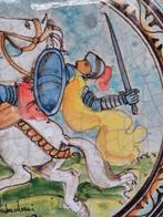 Tegel - Antike Majolika-Fliese – Reiter mit Schwert und