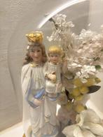 Figurine - Maria onder stolp - bois et verre et porcelaine, Antiek en Kunst