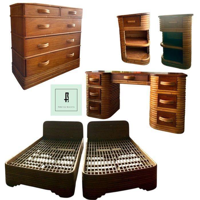 Bed - Bamboe, Hout - Volledige slaapkamer: twee bedden, twee, Antiquités & Art, Art | Objets design