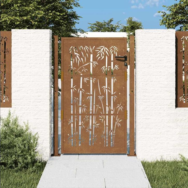 vidaXL Poort met bamboe-ontwerp 100x125 cm cortenstaal, Jardin & Terrasse, Portes de jardin, Envoi