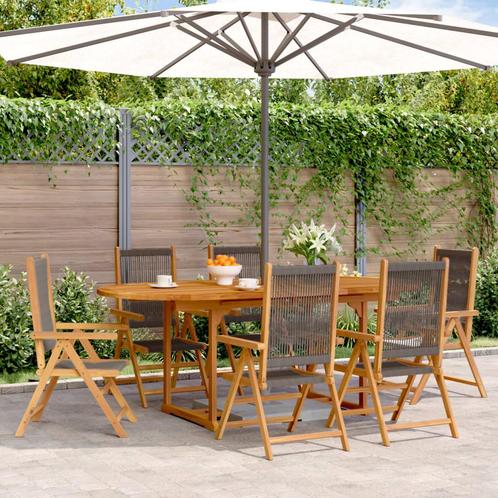 vidaXL 7-delige Tuinset polypropeen en massief hout grijs, Tuin en Terras, Tuinsets en Loungesets, Tuinset, Nieuw, Verzenden