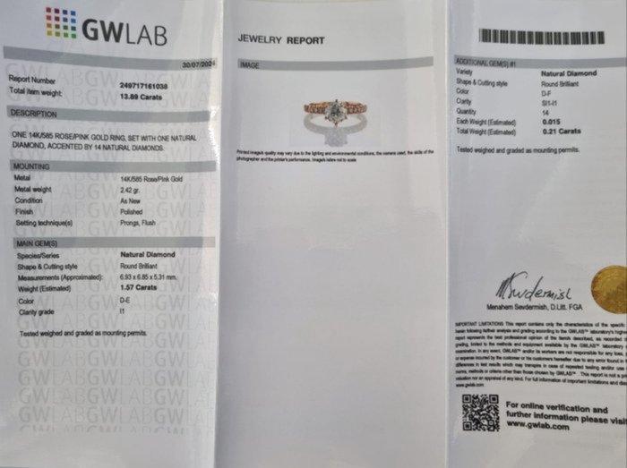 Verlovingsring - 14 karaat Roségoud - 1.78ct. tw. Diamant, Handtassen en Accessoires, Antieke sieraden