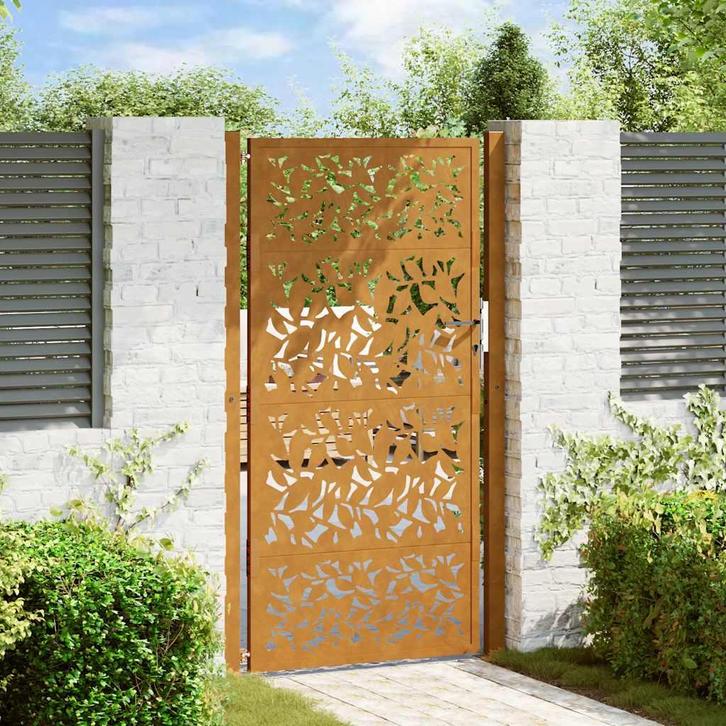vidaXL Poort met bladontwerp 105x180 cm weervast staal, Tuin en Terras, Tuinpoorten, Nieuw, Verzenden