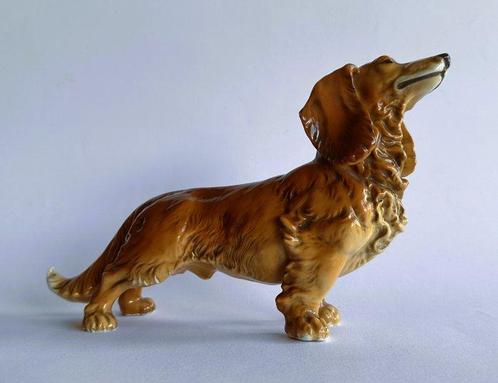 Karl Ens, Volkstedt - Sculpture, Long-haired Dachshund Dog -, Antiek en Kunst, Antiek | Glaswerk en Kristal