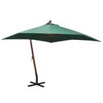vidaXL Zweefparasol met houten paal 300x300 cm groen, Tuin en Terras, Verzenden, Nieuw