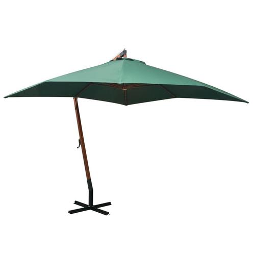vidaXL Zweefparasol met houten paal 300x300 cm groen, Tuin en Terras, Parasols, Nieuw, Verzenden