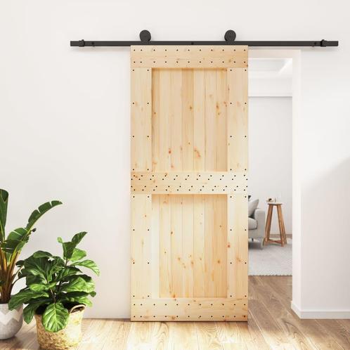 vidaXL Schuifdeur met beslag 90x210 cm massief grenenhout, Doe-het-zelf en Bouw, Deuren en Vliegenramen, Nieuw, Verzenden
