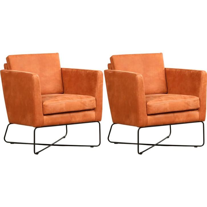 Set van 2 Leren fauteuils Crossover - Kenia Rost (oranje), Huis en Inrichting, Fauteuils, 75 tot 100 cm, Nieuw, 50 tot 75 cm, Leer