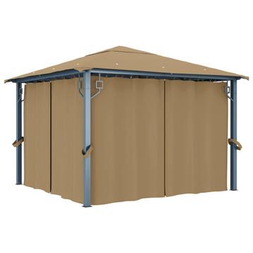 vidaXL Prieel met gordijn 300x300 cm aluminium taupe, Tuin en Terras, Partytenten, Verzenden, Nieuw