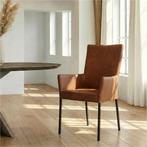 Leren eetkamerstoel Daily met armleuning - Granada Savannah, Bruin, Nieuw, Leer, Ophalen of Verzenden