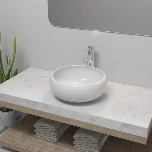 vidaXL Badkamerwastafel met mengkraan rond keramiek wit, Doe-het-zelf en Bouw, Sanitair, Nieuw, Verzenden