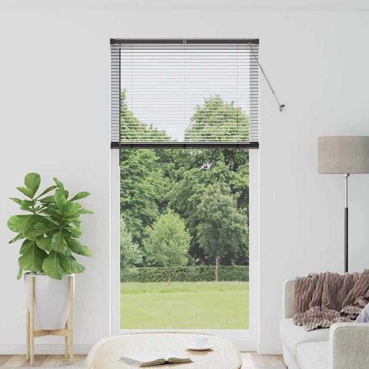 vidaXL Raamjaloezie met gordijnen Zwart Aluminium, Huis en Inrichting, Stoffering | Gordijnen en Lamellen, Nieuw, Verzenden
