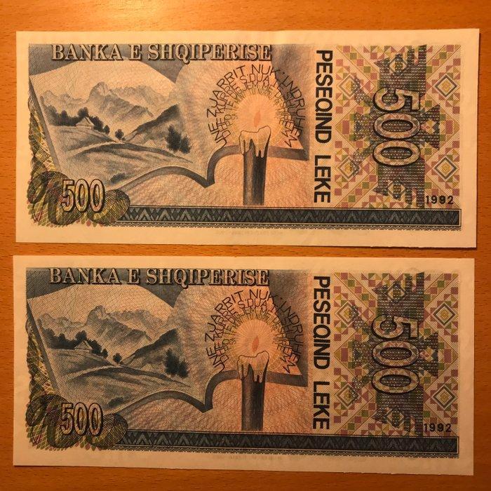 Albanië. - 2 x 500 Leke 1992 - Pick 53a (Zonder, Timbres & Monnaies, Billets de banque | Europe | Billets non-euro