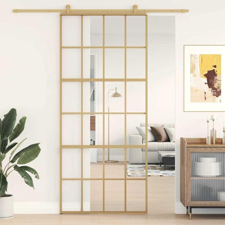 vidaXL Schuifdeur 90x205 cm helder ESG-glas en aluminium, Doe-het-zelf en Bouw, Deuren en Vliegenramen, Nieuw, Verzenden