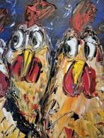 Laurent Pate (1970) - Trois poules curieuses ( coq ), Antiek en Kunst