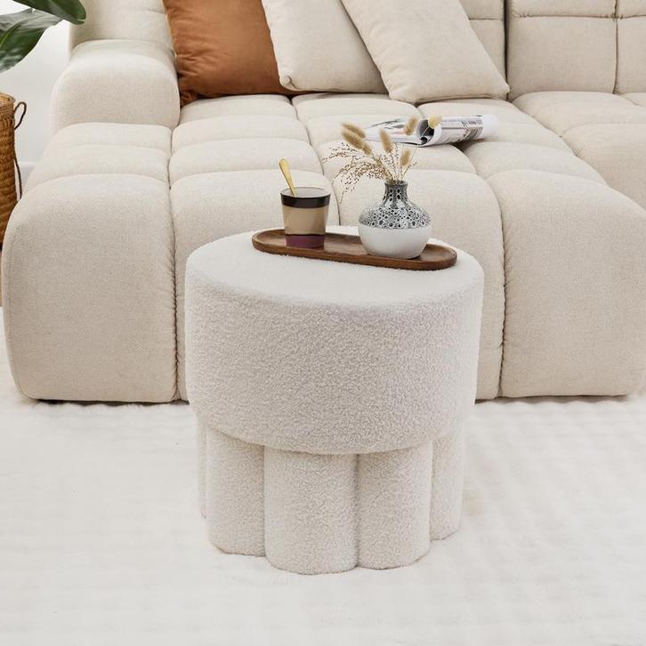 Pouf en teddy design - blanc - Ø 45 x 42 cm, Maison & Meubles, Canapés | Repose-pieds & Poufs, Neuf, Rectangulaire, Envoi