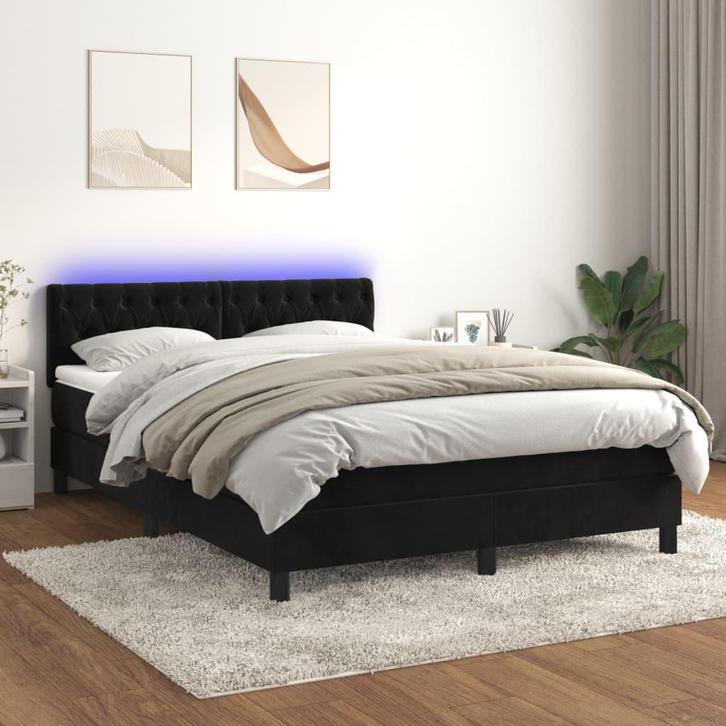 vidaXL Boxspring met matras en LED fluweel zwart 140x200 cm, Huis en Inrichting, Slaapkamer | Bedden, Nieuw, Verzenden