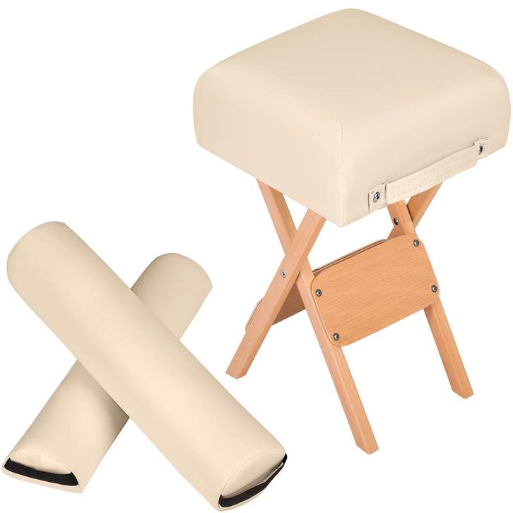 tectake Hocker met 2 rolkussens - beige, Huis en Inrichting, Barkrukken, Verzenden