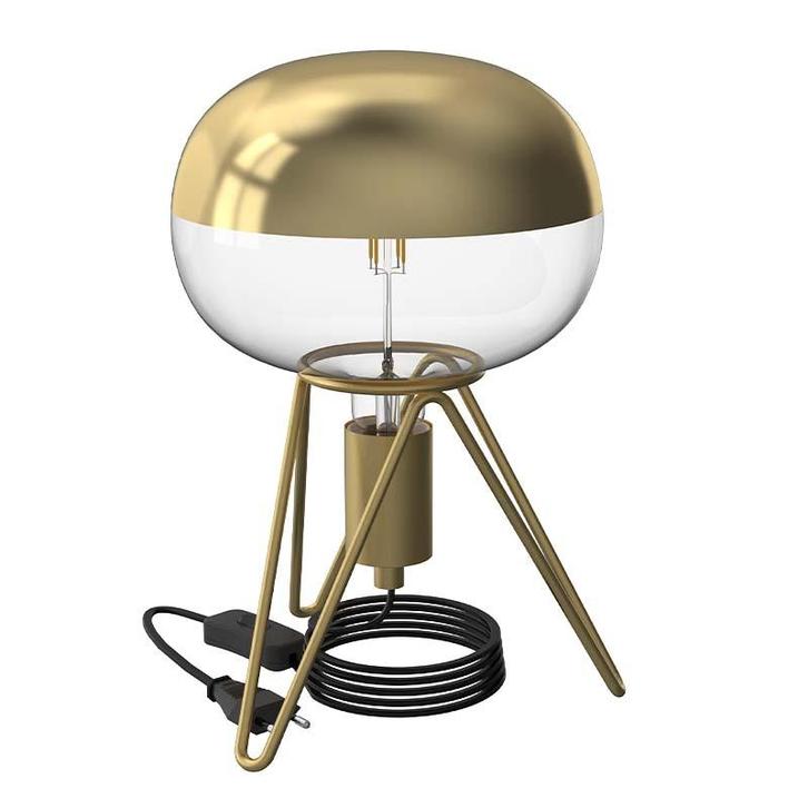 Calex Tafellamp Driepoot Goud met snoer en schakelaar E27, Huis en Inrichting, Lampen | Overige, Verzenden