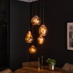 Hanglamp Gold Amber Glas - Dimbaar - Design - Nieuw 2025, Huis en Inrichting, Lampen | Hanglampen, Glas, Verzenden, Nieuw, Hanglamp Gold Glas - Dimbaar - Design - Nieuw 2025 - Amber Glas