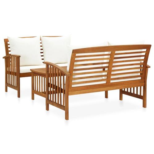 vidaXL 3-delige Loungeset met kussens massief acaciahout, Tuin en Terras, Tuinsets en Loungesets, Loungeset, Nieuw, Verzenden