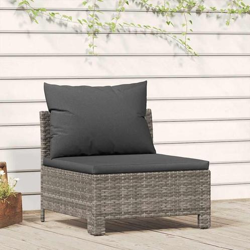 vidaXL Tuinmiddenbank met kussens poly rattan grijs, Tuin en Terras, Tuinsets en Loungesets, Nieuw, Verzenden
