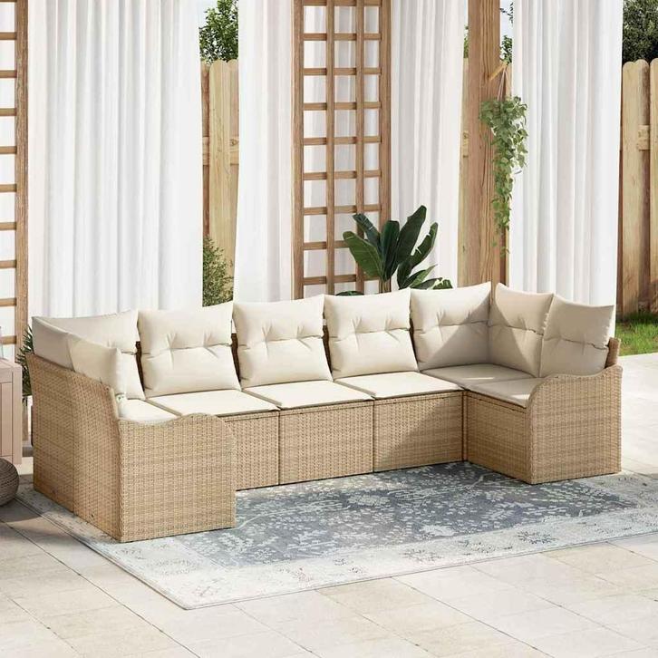 vidaXL Tuinbank Set Beige poly rattan, Tuin en Terras, Tuinsets en Loungesets, Nieuw, Verzenden
