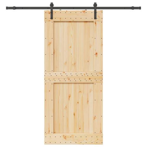 vidaXL Schuifdeur met beslag 100x210 cm massief grenenhout, Doe-het-zelf en Bouw, Deuren en Vliegenramen, Nieuw, Verzenden