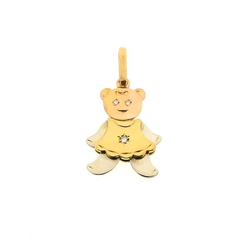 18 Krt. Tricolor gouden hanger van een beer met diamant |..., Handtassen en Accessoires, Bedels, Gebruikt, Overige merken, Goud