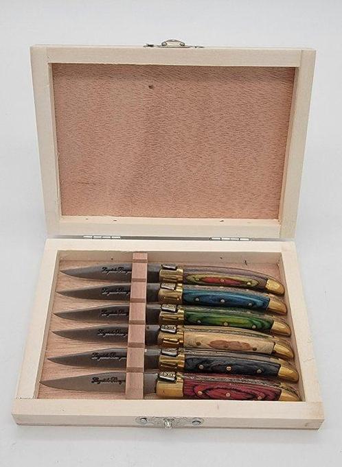 Laguiole Bougna - Tafelmessenset (6) - Hout, Messing - Pic -, Antiek en Kunst, Antiek | Keukengerei