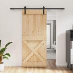vidaXL Schuifdeur met beslag 90x210 cm massief grenenhout, Doe-het-zelf en Bouw, Deuren en Vliegenramen, Verzenden, Nieuw